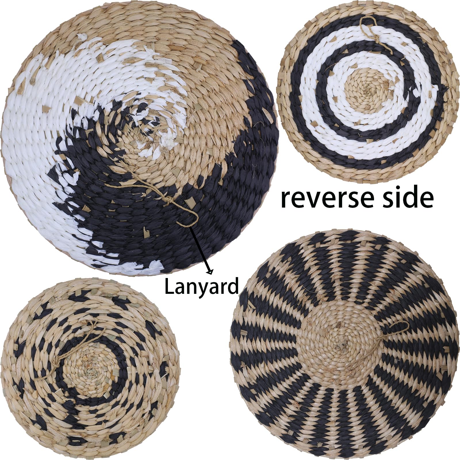 Cesto decorativo bohémien appeso a parete, cesto da parete in paglia fatto a mano, set di decorazioni per la casa da appendere a parete rotondo, vassoio per la decorazione della parete di sfondo (R)