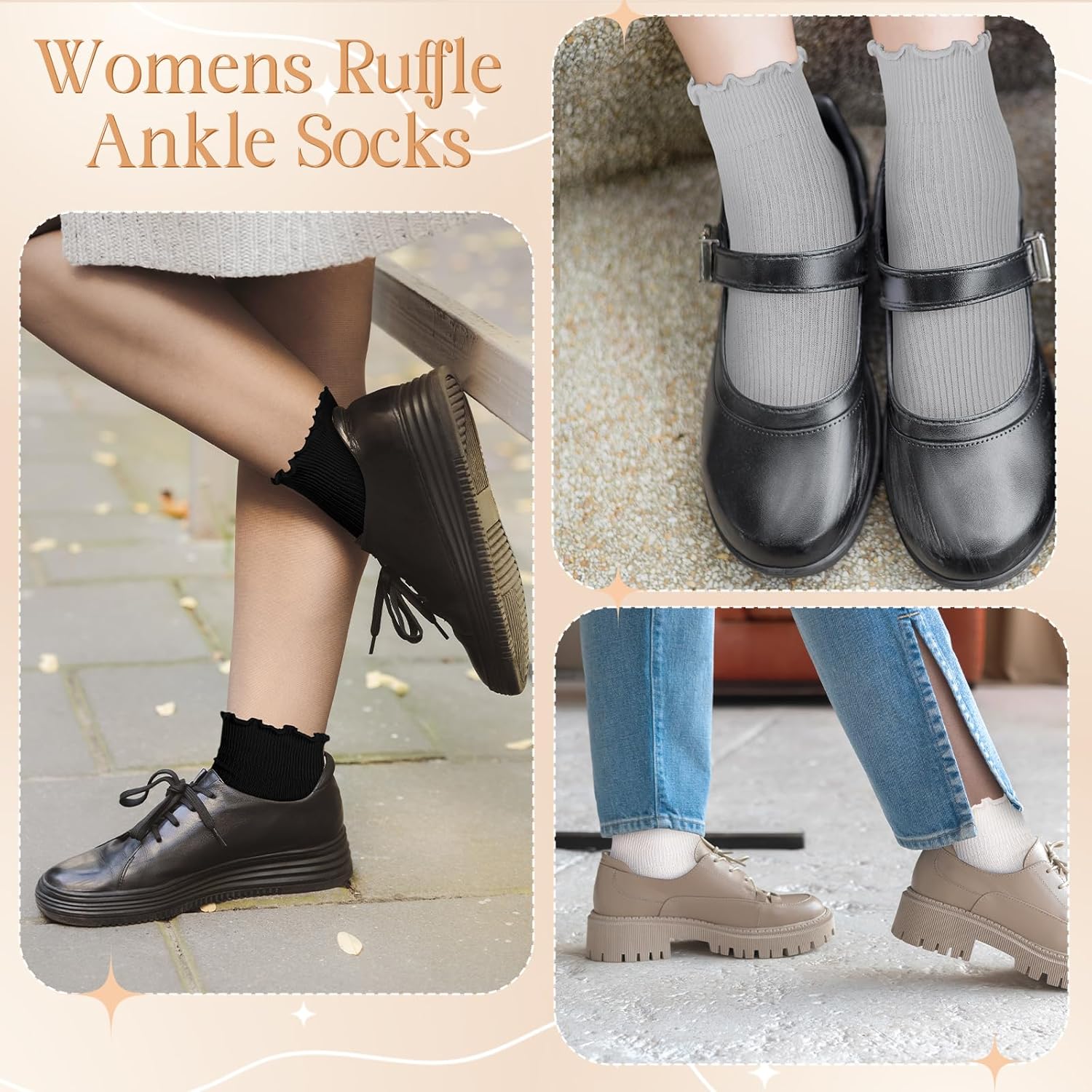 18 Pairs Womens Ruffle Socks Bulk Cotton Soft Crew Frilly Ankle Socks Breathable Casual Costume - Image 6