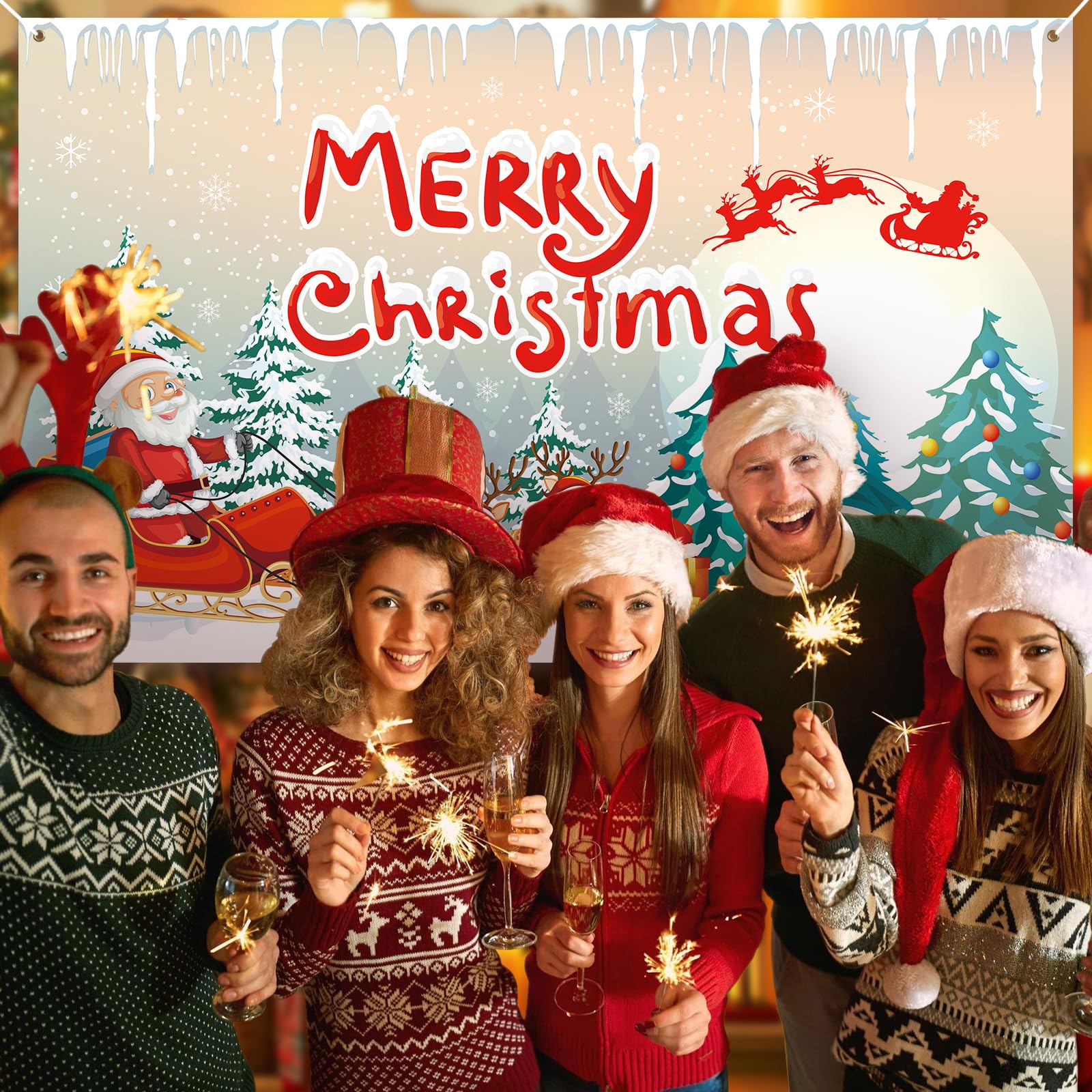 PartyYaa Christmas Banner Decorations, Xmas Party Ornament Extra Large Background Photo Booth - Image 4