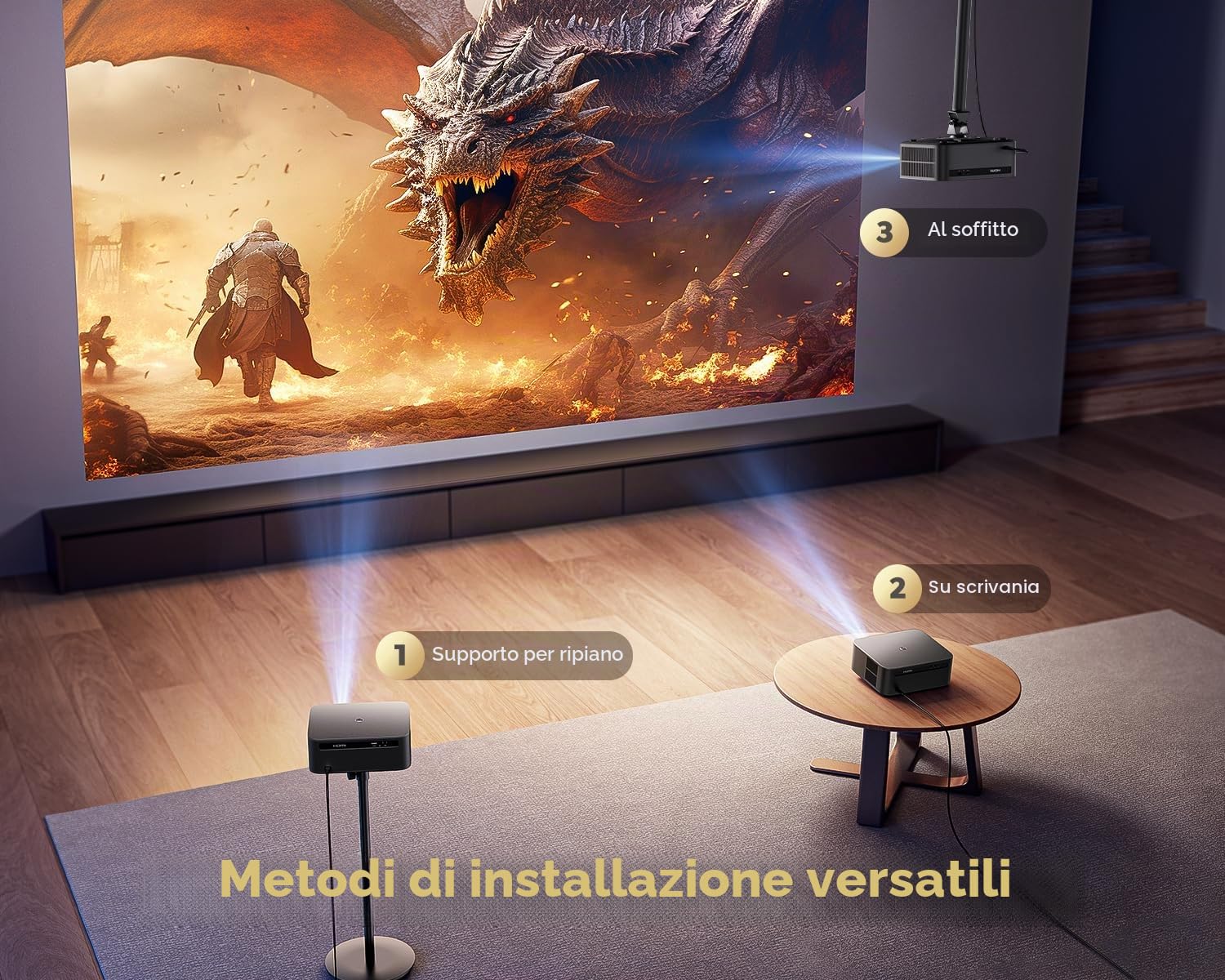Videoproiettore 4K 【1600 ANSI/Google TV】 Auto Focus/Keystone Proiettore video diurno 4K WiFi Bluetooth FHD 1080P, APP Officille, Controllo Vocale, HDR10, Retroproiettore Home Cinema/Esterno Zoom 50%