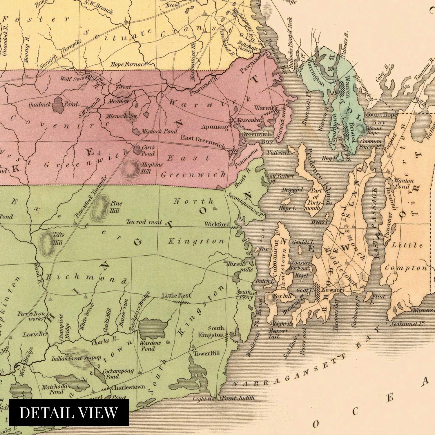 HISTORIX Vintage 1829 Rhode Island State Map - 18x24 Inch Rhode Island Vintage Map - Old USA Poster Map Rhode Island Decor - Restored Historic Rhode Island Map - Rhode Island State Wall Map