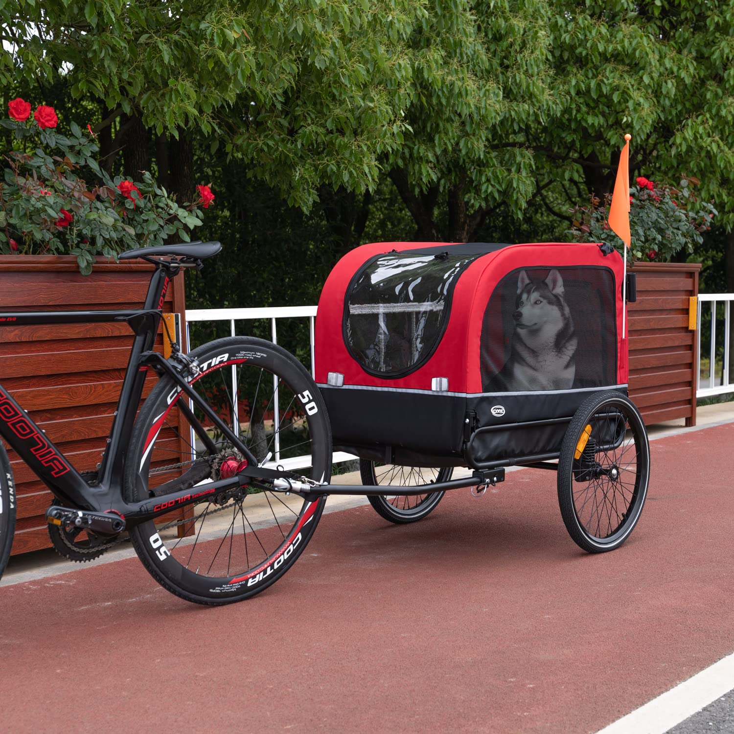 CXWXC Rimorchio della bicicletta per cani 2 in 1 Rimorchio della bicicletta per carrello del cane da jogger con ammortizzatore, rimorchio del cane Capacità massima di carico 40KG/88LBS (Rosso)