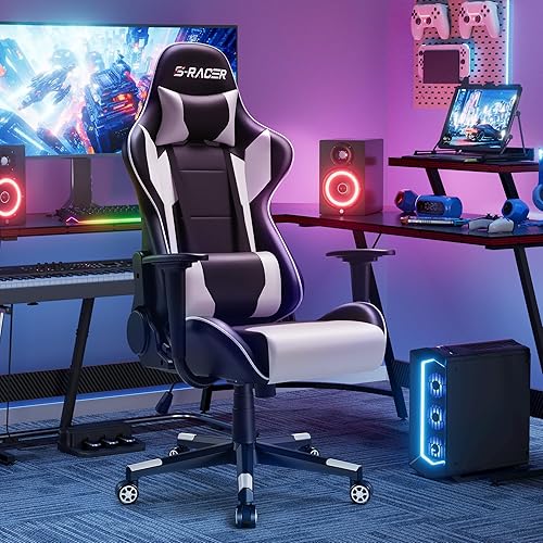 Miniatura 2 de Furniwell - Silla para juegos de carreras de ordenador, silla de oficina, silla de escritorio giratoria ajustable con respaldo alto de fibra de