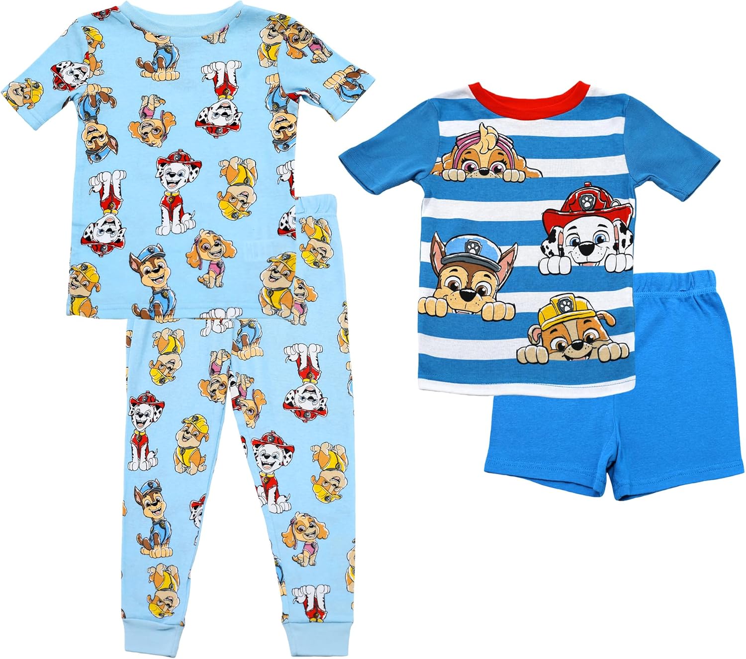 Nickelodeon Toddler Boys Paw Patrol Pajamas, 4 Piece Snug Cotton Paw Patrol Pjs for Kids, Marshal, Chase & Rubble, Size 2T-5T