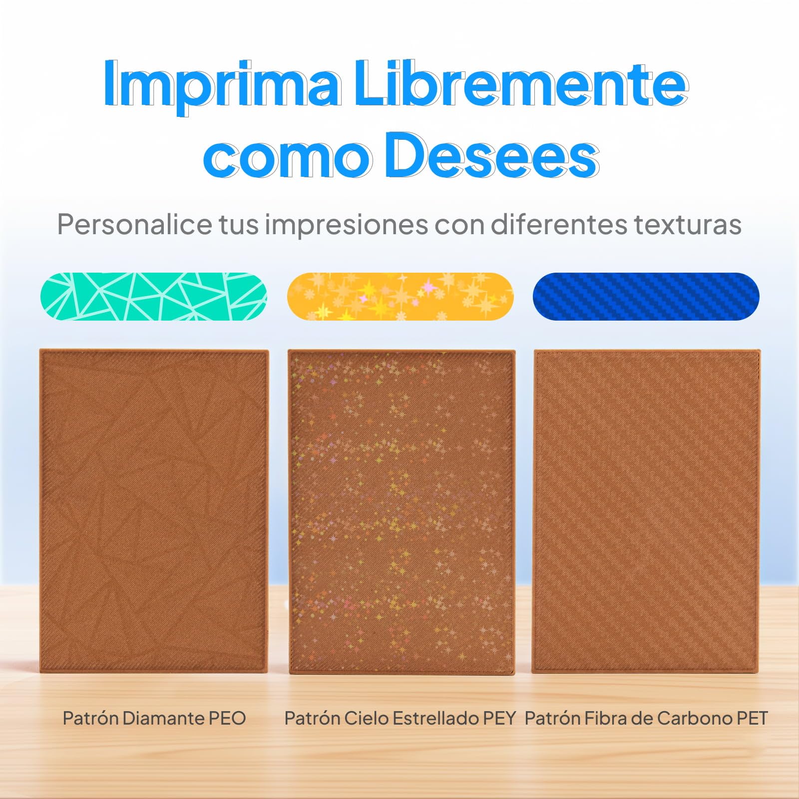 ELEGOO Placa de Construcción PEI para Impresora 3D 256 x 256 mm, 3 Láminas Flexibles de Acero Magnético con Texturas Diferentes, Cama de Impresión de Acero Elástico para la Serie Centauri