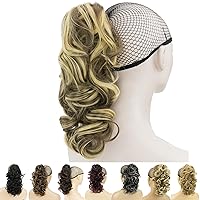 Vista 16 de IMISSU Extensiones de cabello rizado desordenado, cola de caballo con clip en extensiones de cola de caballo (negro degradado borgoña)