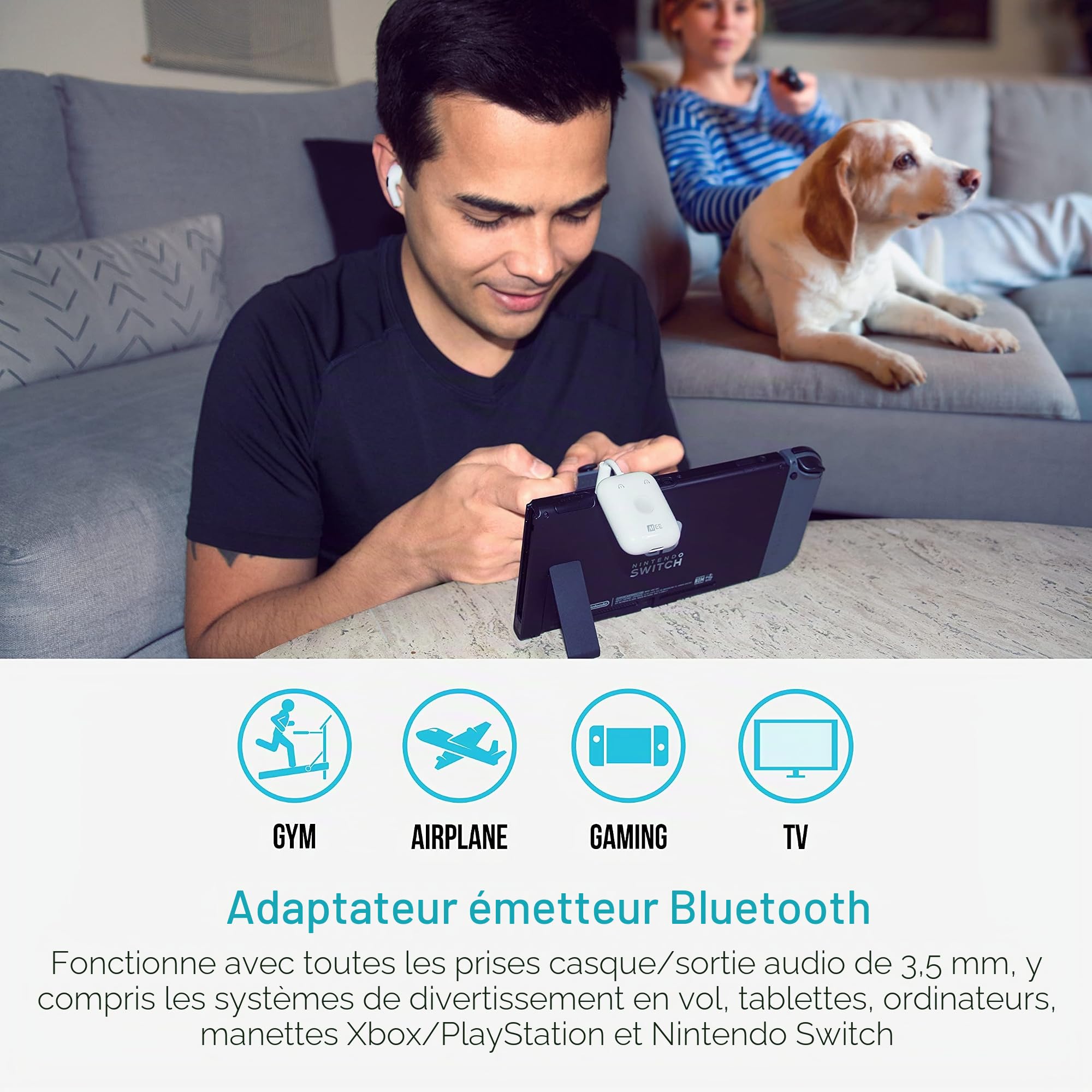 MEE audio Connect Air In-Flight Transmetteur audio sans fil Bluetooth pour jusqu'à 2 AirPod/autres casques