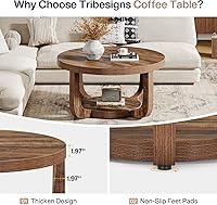 Vista 5 de Tribesigns Round Coffee Table, 2-Tier Circle Coffee Table with Storage, Modern Wooden Accent Center Table for Living Room, Thick Tabletop & Base