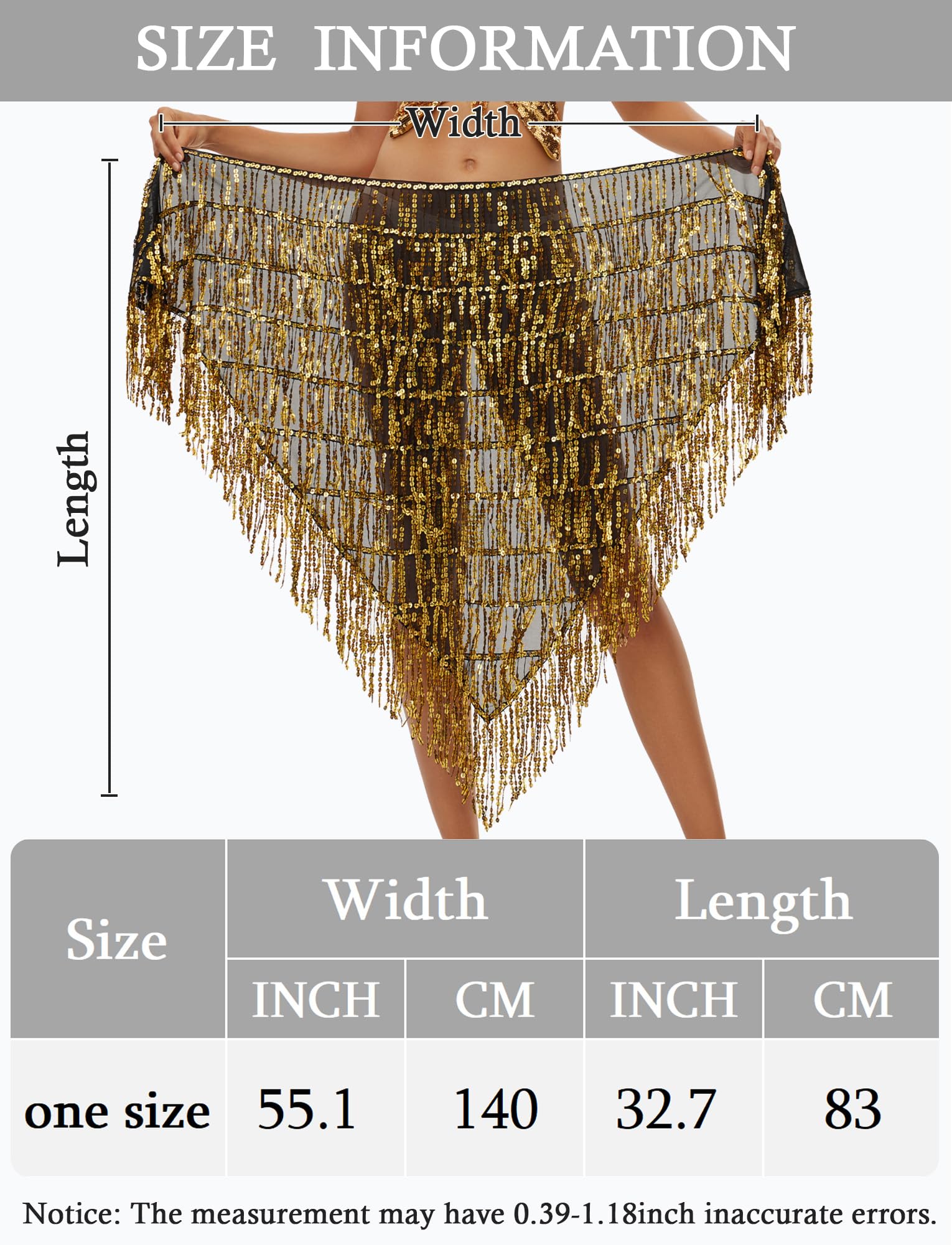 SEAUR Ceinture Danse Orientale Femme Sequin Foulard Danse du Ventre Hip Scarf Tassel pour Rumba Samba Chacha