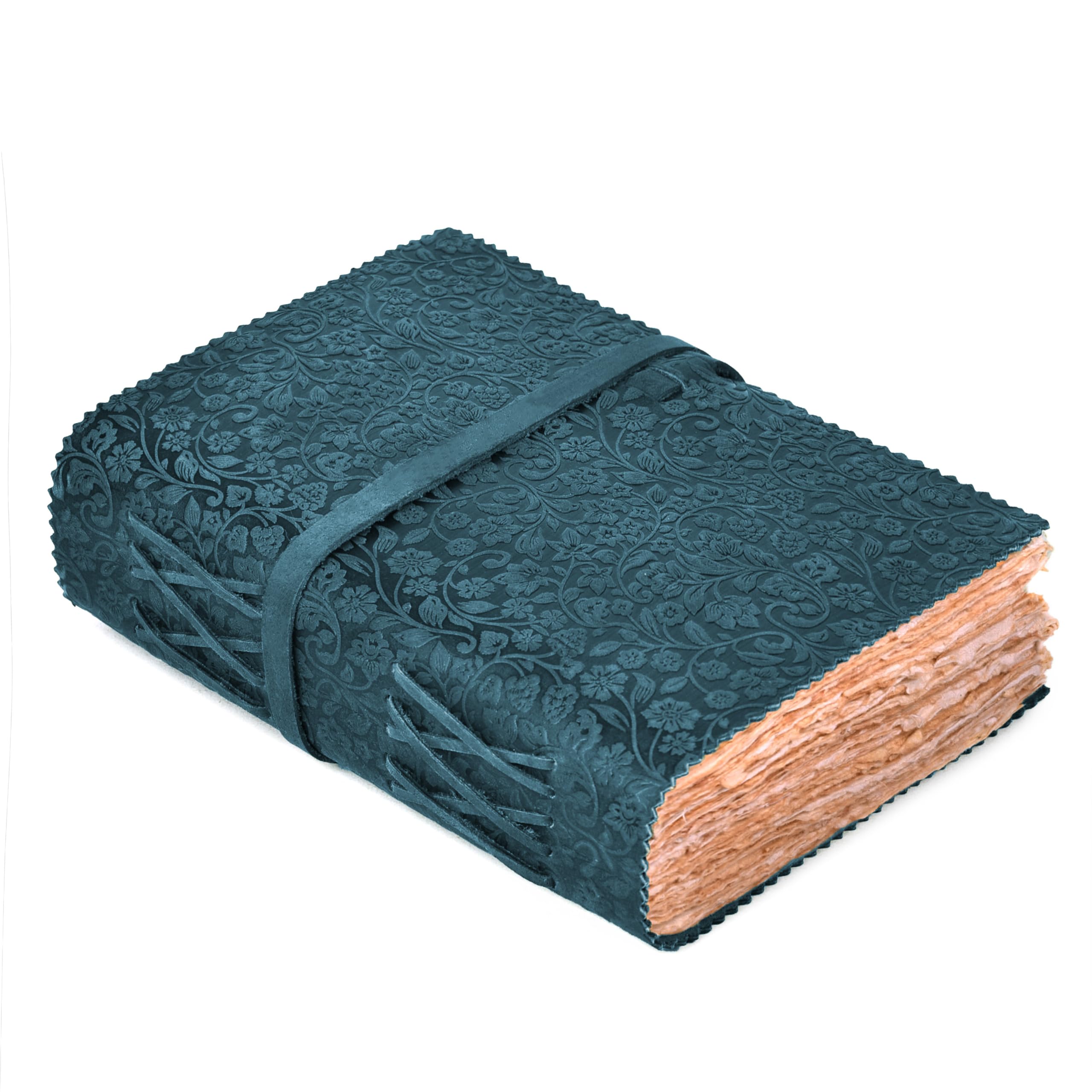LEATHER VILLAGE Embossed Journal Floral Embossed, Navy Blue 6x4.