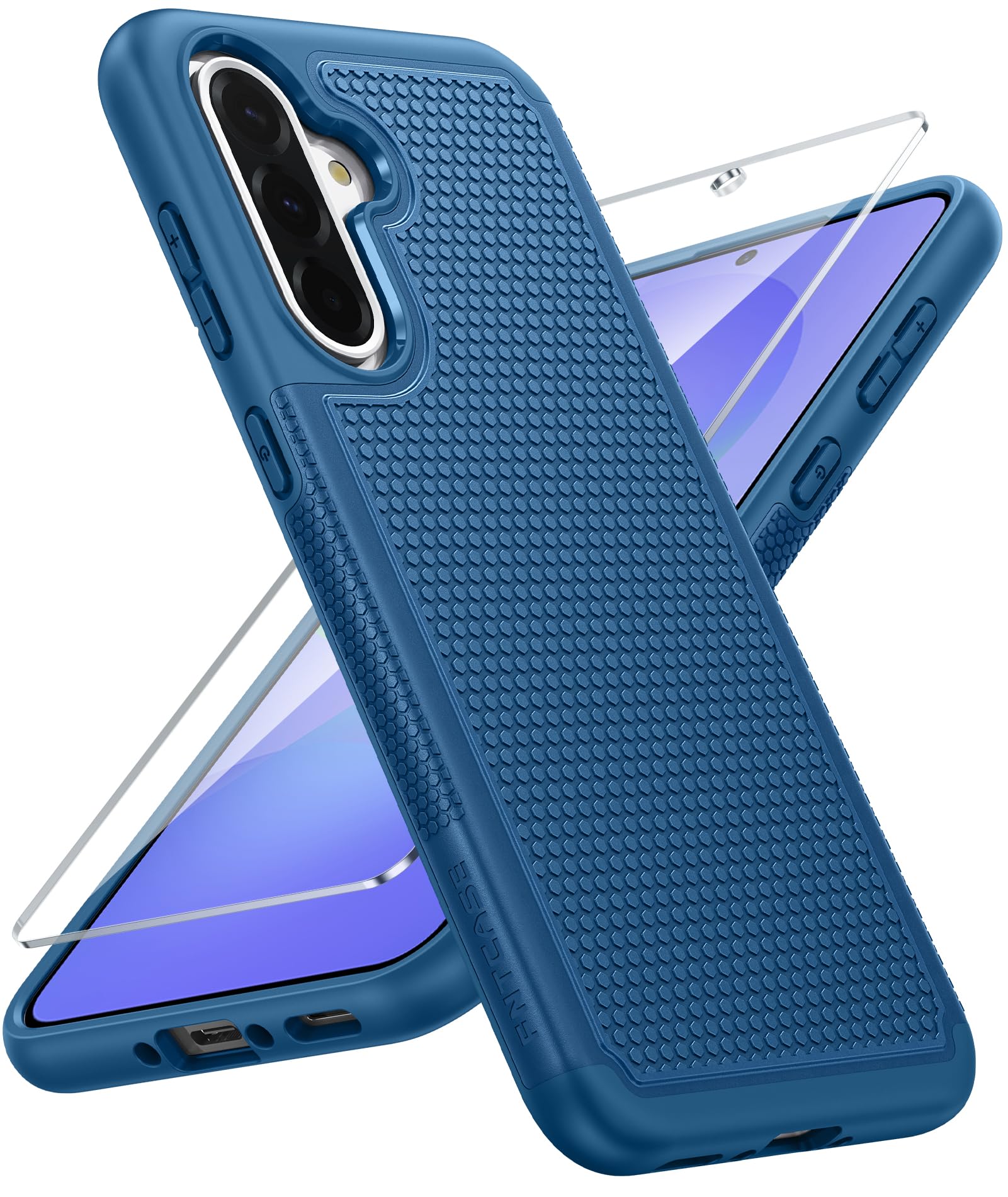 FNTCASE for Galaxy A36-5G Phone Case: Samsung Dual Layer Non Slip Cover | With Screen Protector, Military Grade Shockproof Drop Protection, Matte Textured Protective Cases for Daily Use, Blue