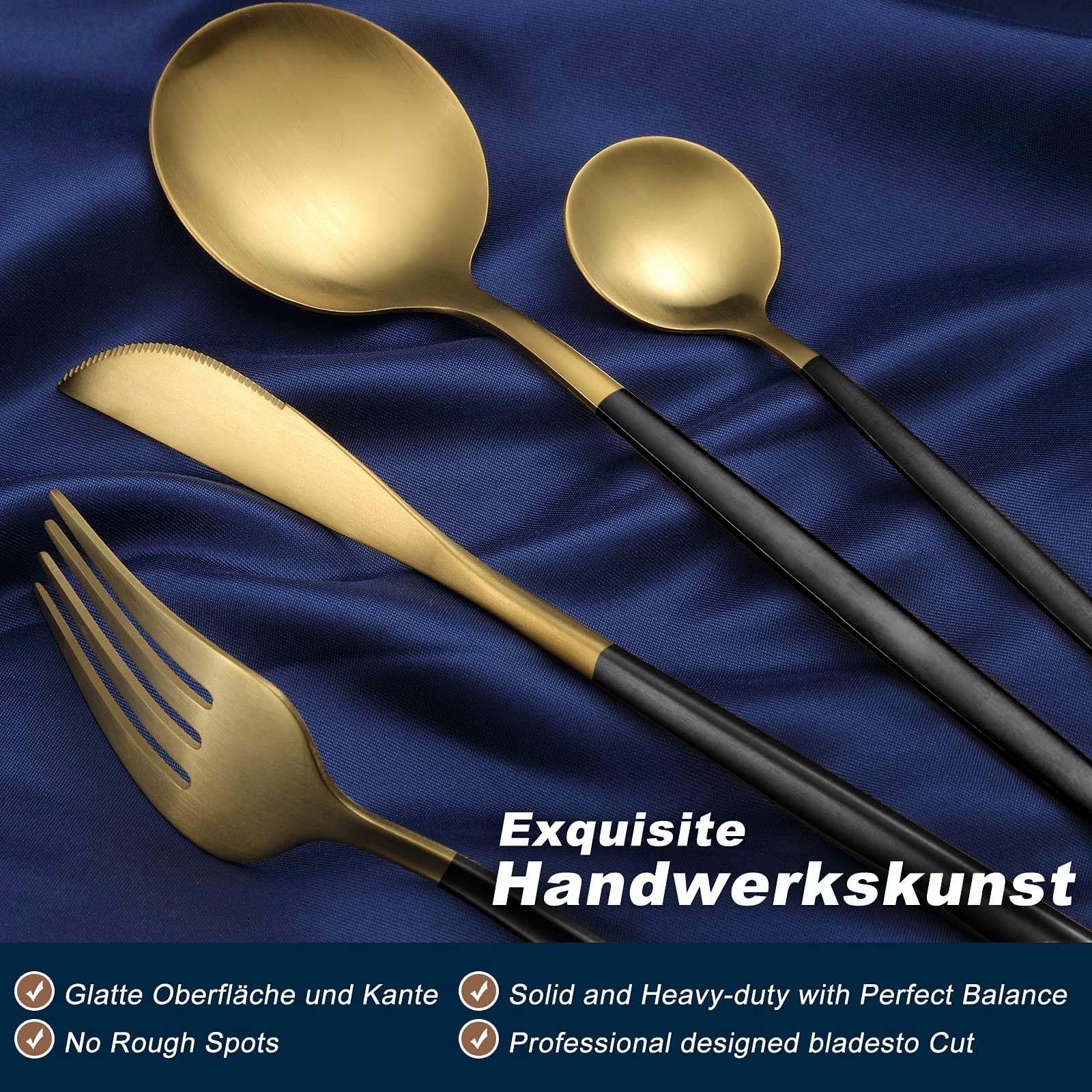 Set De Couverts Moderne 24 Pièces Noir - Acier Inoxydable Haute Qualité - Pour 6 Personnes- Dîners & Quotidien- Design Intemporel - High-tech Et Tendances