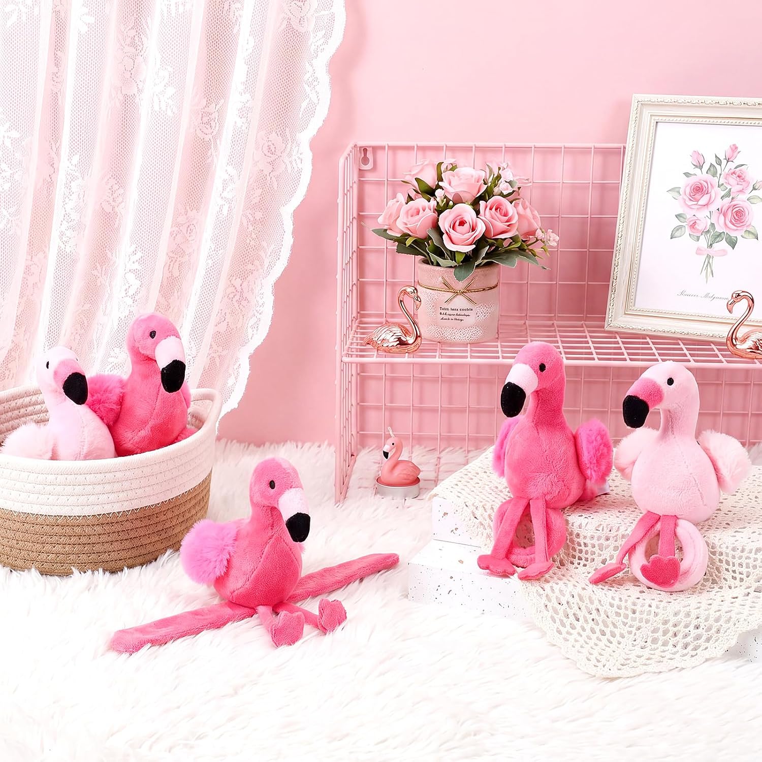 Skylety 8 Pcs Flamingo Party Favors Stuffed Animal Slap Bracelets