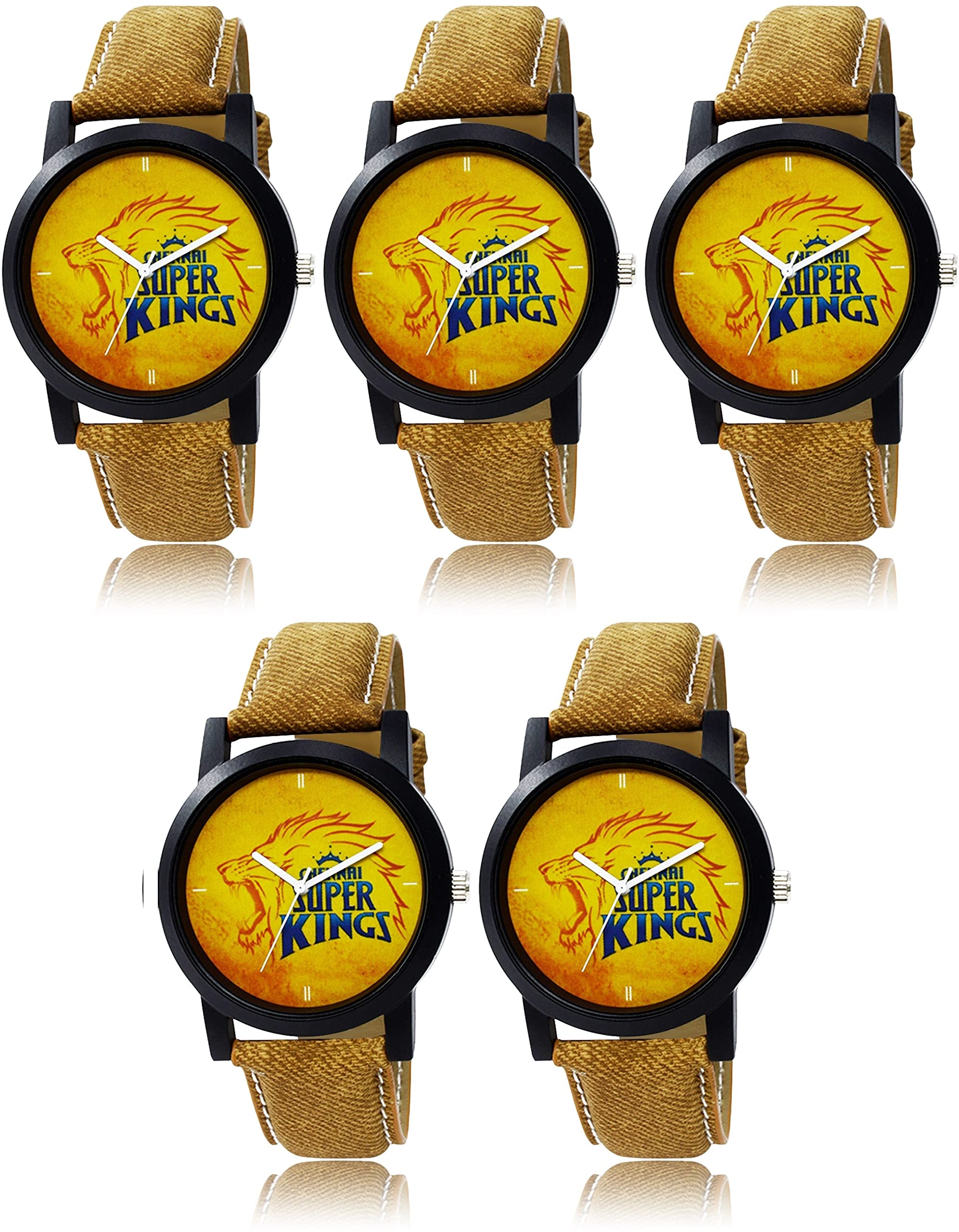 FEMEO IPL Cricket Fans Chennai Super King (CSK) Leather Belt Watches for Men & Boys (Pack of 5) (B0BBR2T9N2) Amazon Price History, Amazon Price Tracker