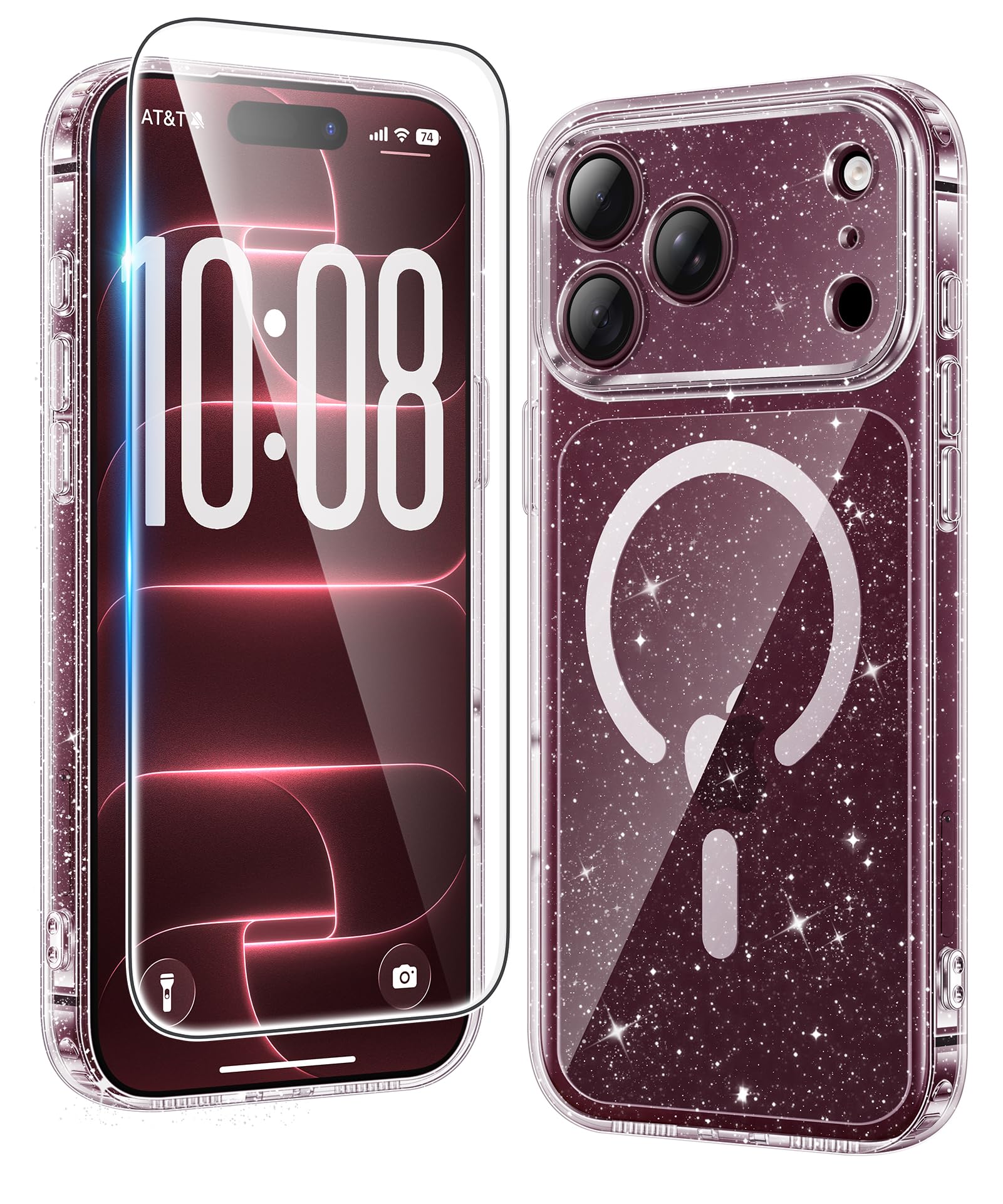 FNTCASE for iPhone 18 Pro Case / 17 Pro Case Glitter with Screen Protector