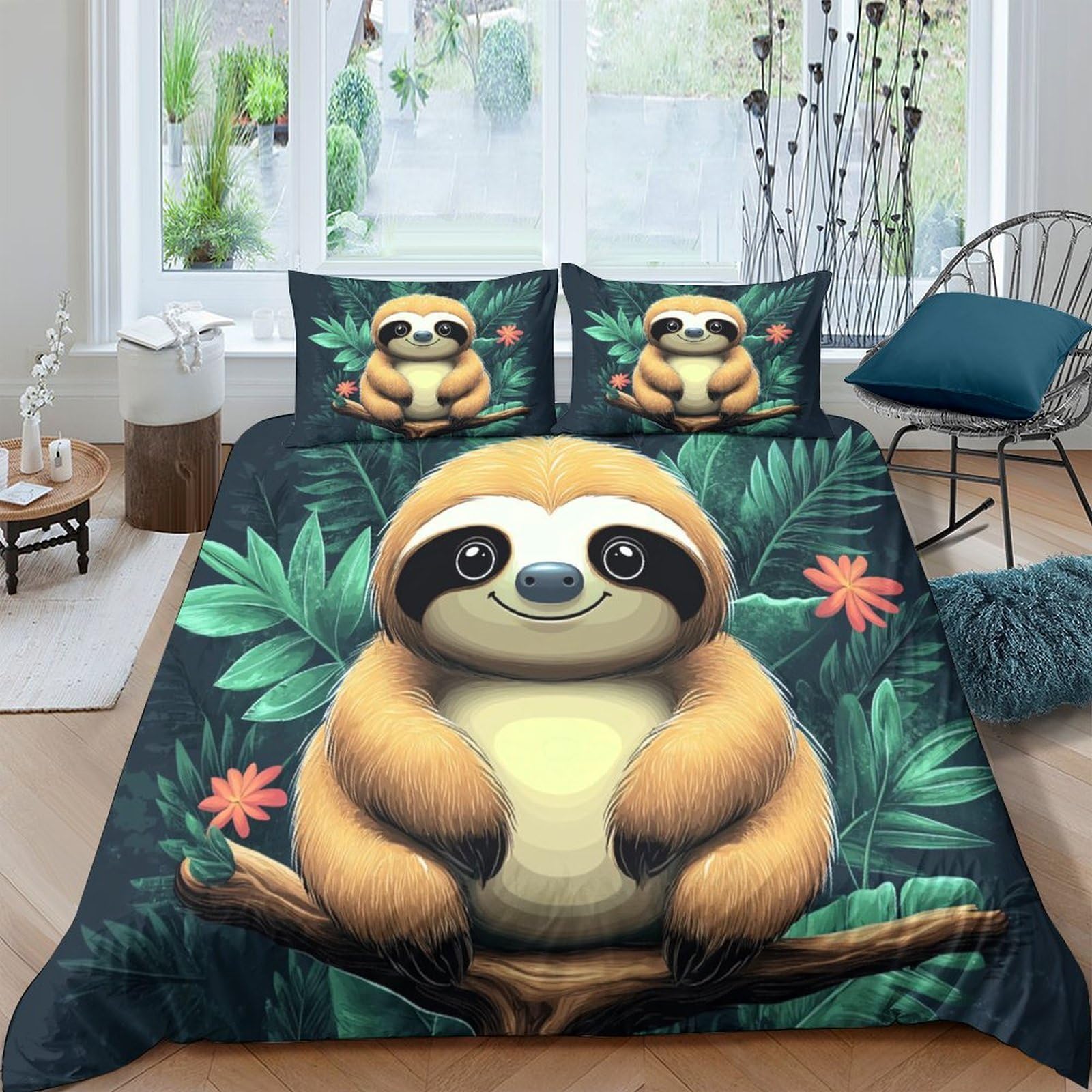 Ctjqhvkz Style-1 3D Printed Cartoon Sloth Fitted Sheet Microfiber Soft Forest Animal Mattress Cover For Bedroom Guest Room Decor Single（135X200cm）