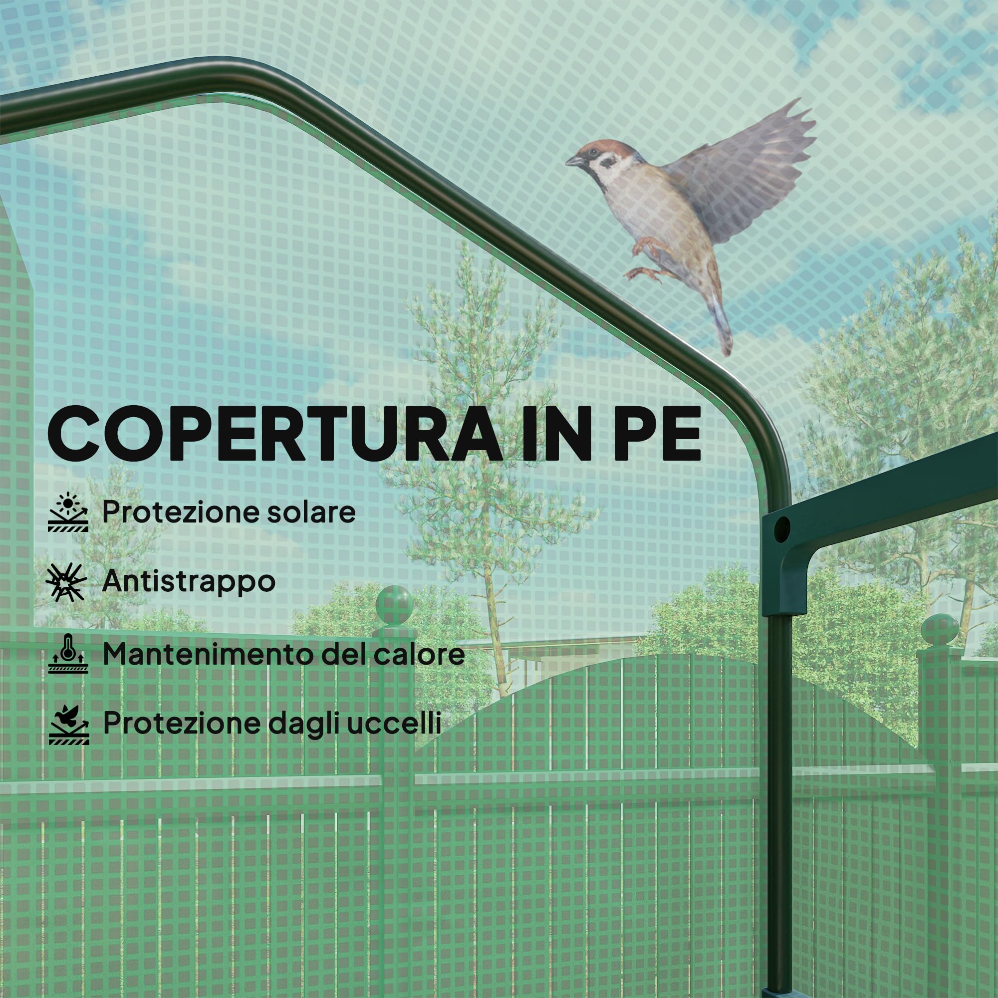 Outsunny Serra da Balcone a 4 Livelli con Porta Avvolgibile e 4 Rotelle, Serra per Orto con Struttura in Acciaio e Copertura in PE per Orto, Verdure, Fiori e Frutta, 69x50x165 cm Verde