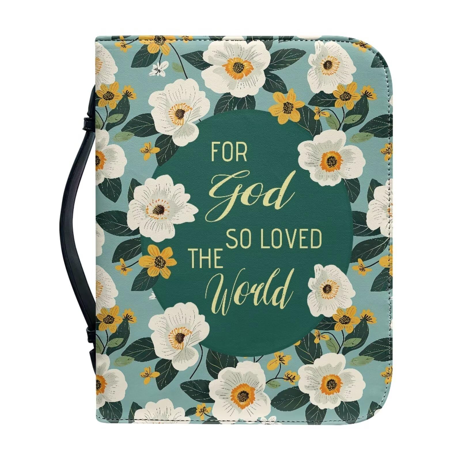Kuiaobaty Bible Covers for Women with Inside Pockets & Handle, Christian Floral Waterproof Bible Carrying Case, PU Leather, Religious Gift for Christian