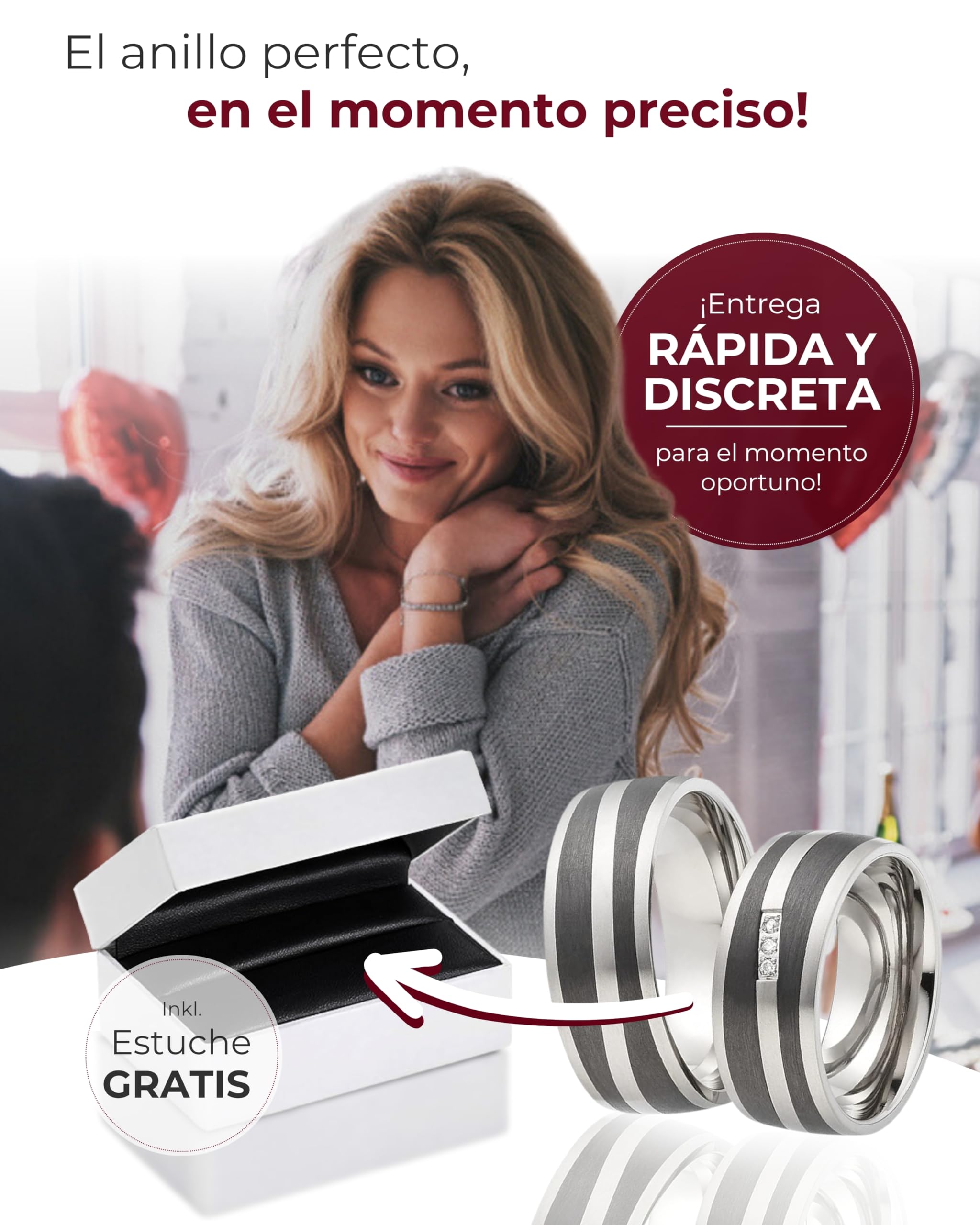 123traumringe Anillos de boda anchos con 3 brillantes en titanio/carbono en calidad de joyería (brillante/grabado/cinta métrica y estuche).P48