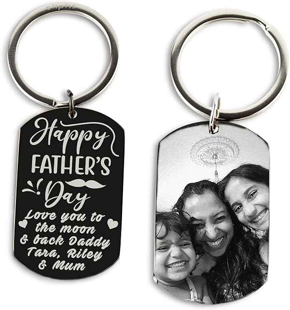 Eliphs Personalised Photo Engraved Sentimental gift Keyring text message keepsake in a gift box Xmas Fathers Day Mothers Day git for Daddy Mummy Nana granddad valantine couple gift