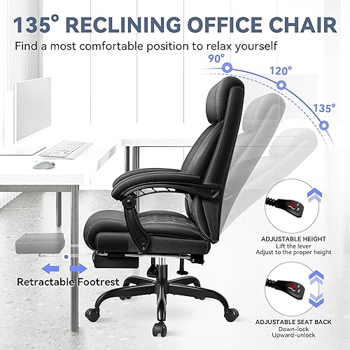 Miniatura 7 de Silla de oficina, silla de escritorio de oficina grande y alta, silla de oficina reclinable con reposapiés, sillas de escritorio de oficina en casa,