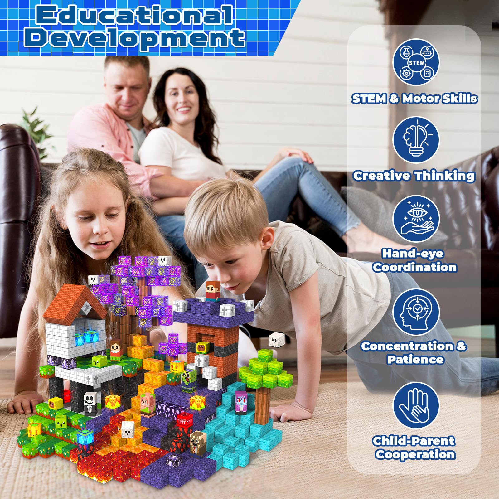Annexfun Cube Magnétique 150 Pièces - Aventure de Maison Hantée avec Vampires, Zombies & Fantômes - Blocs de Construction Magnétiques pour Enfants dès 6 Ans | Amusement Halloween