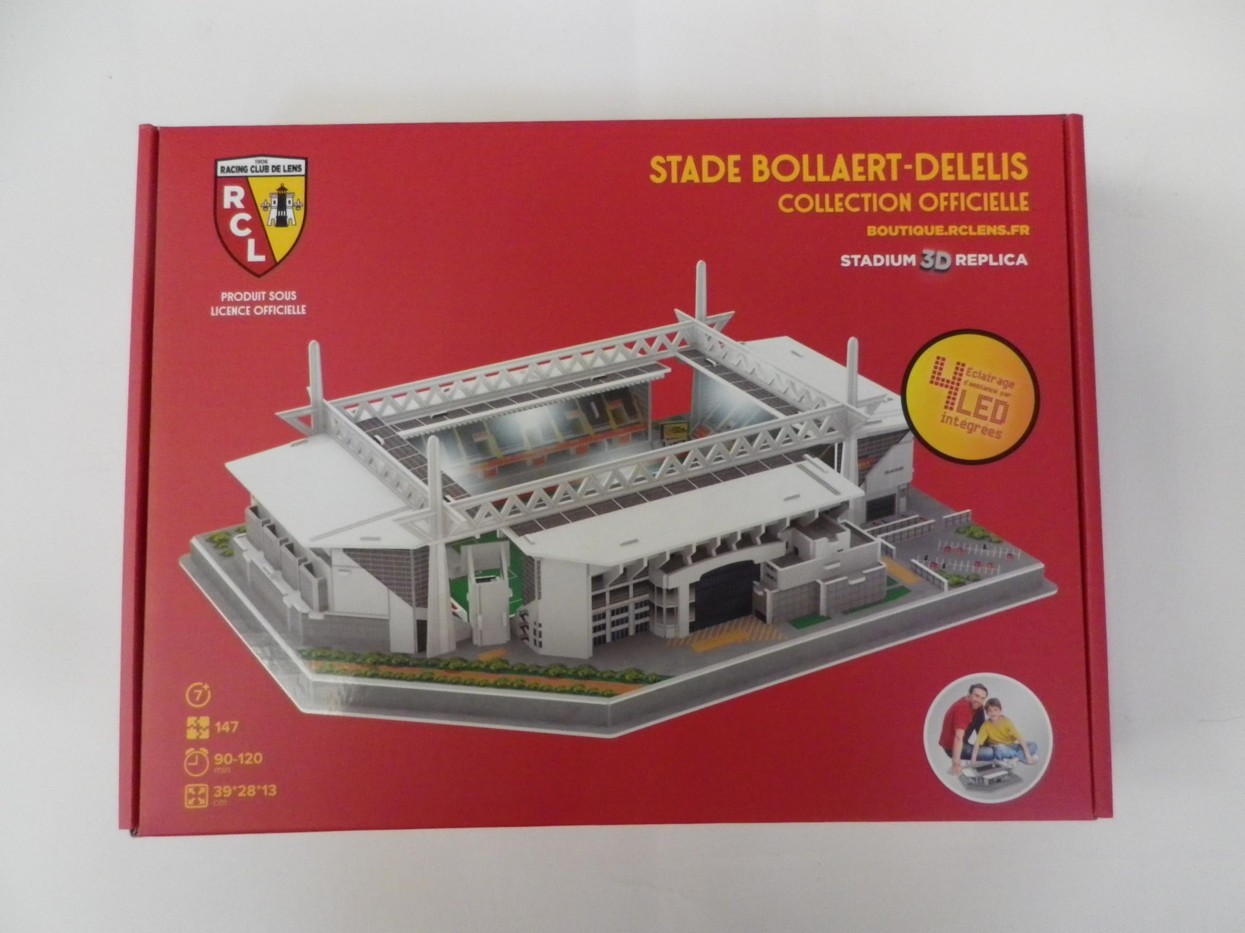 Megableu - Puzzle 3D - STADE BOLLAERT RC LENS - Licence Officielle - 147 Pièces avec Eclairage 4 LED - Maquette Pour Fans Foot RC Adultes et Enfants dès 7 ans - Assemblage Sans Outils Ni Colle