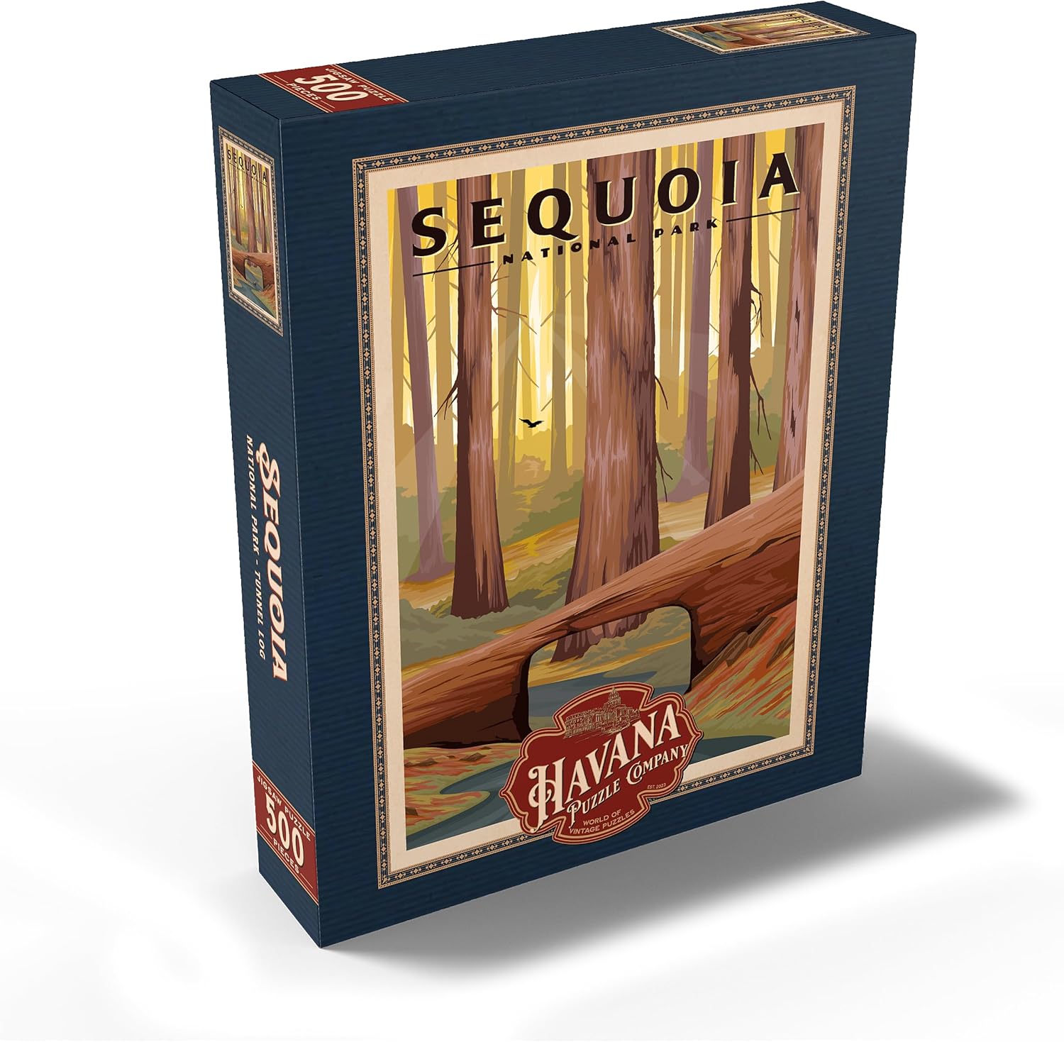 MyPuzzle Sequoia National Park - Tunnel Log, Vintage Travel Poster - Premium 500 Piece Jigsaw Puzzle for Adults