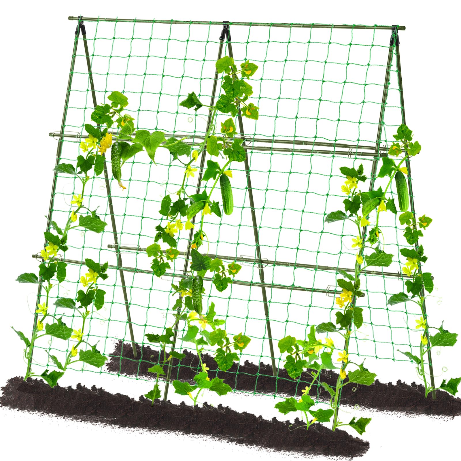 Garden Cucumber Trellis for Climbing Plants, 120 x 120 cm A-Frame Outdoor Plant Support Suitable for Cucumber,Tomato,Gardening Durable Plastic-Coated Steel,Green-image-43