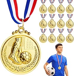 Hianjoo Medallas de Metal, Paquete de 12 Medallas de Fútbol para Niños y Adultos Ganador de Premio de Metal Dorado con Cinta para el Cuello, para Competiciones y Celebraciones de Fiesta de Fútbol