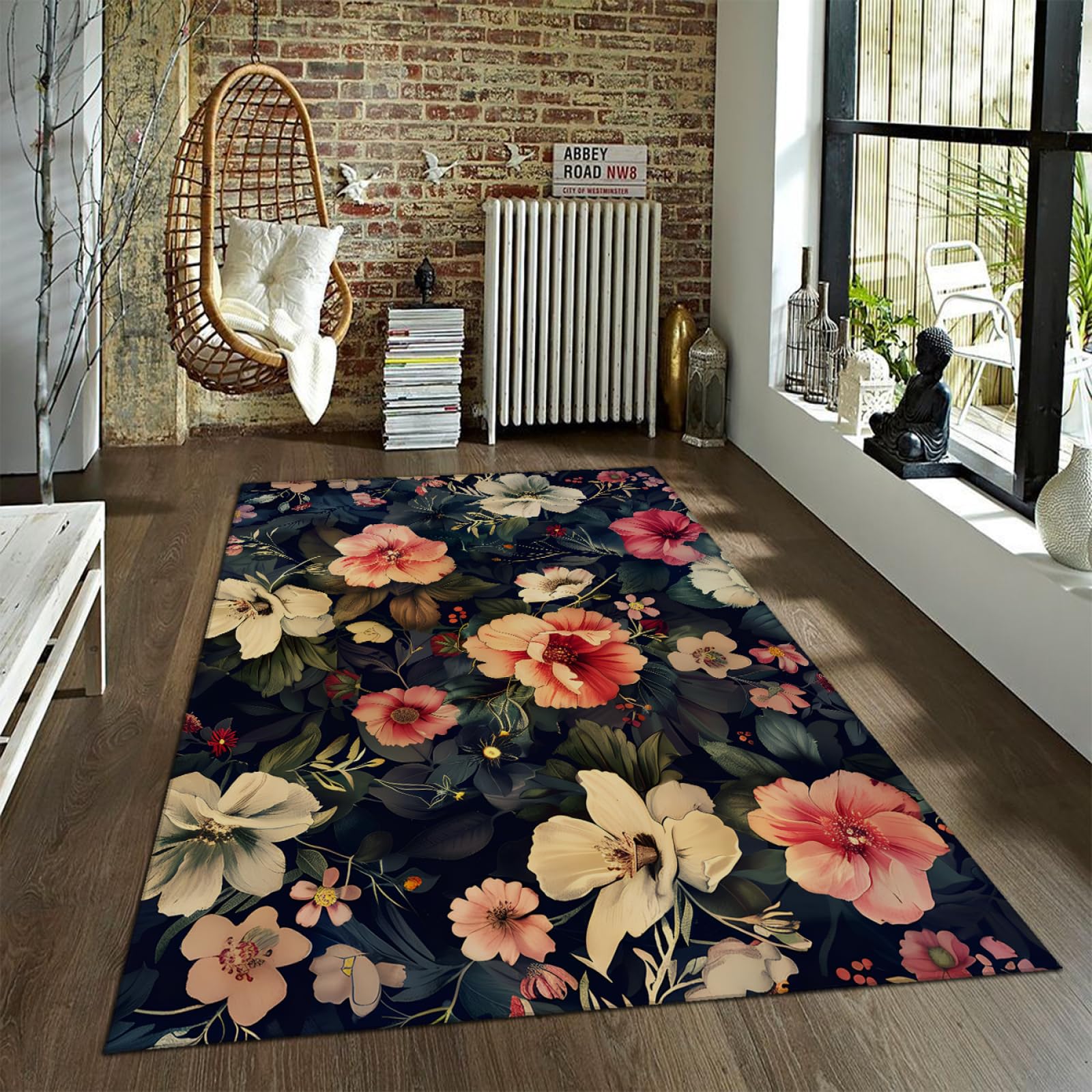 Morbido Grande Tappeto Americano Stile Country Soggiorno Area Tappeti Giardino Motivi Floreali Tappeto con Supporto in Gomma Tappetini Da Cucina Lavabili 150x240cm