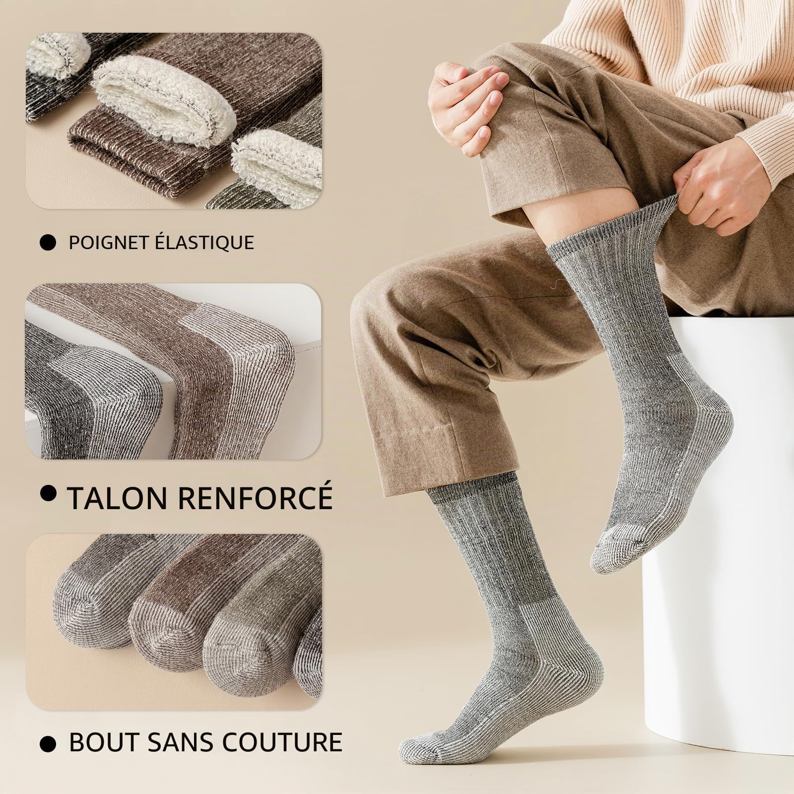 Vihir 3 Paires Chaussettes en Laine pour Homme Femme Chaudes dans Les Sports de Plein Air 37-42, 41-46