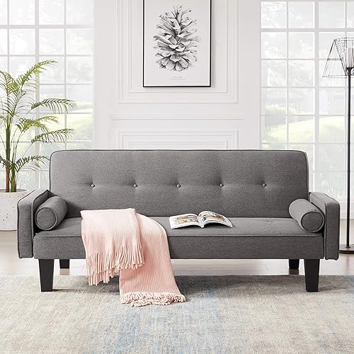 Recaceik Sofá cama futón moderno convertible con asiento de amor sala de estar cama plegable con 2 almohadas muebles para apartamentos pequeños gris