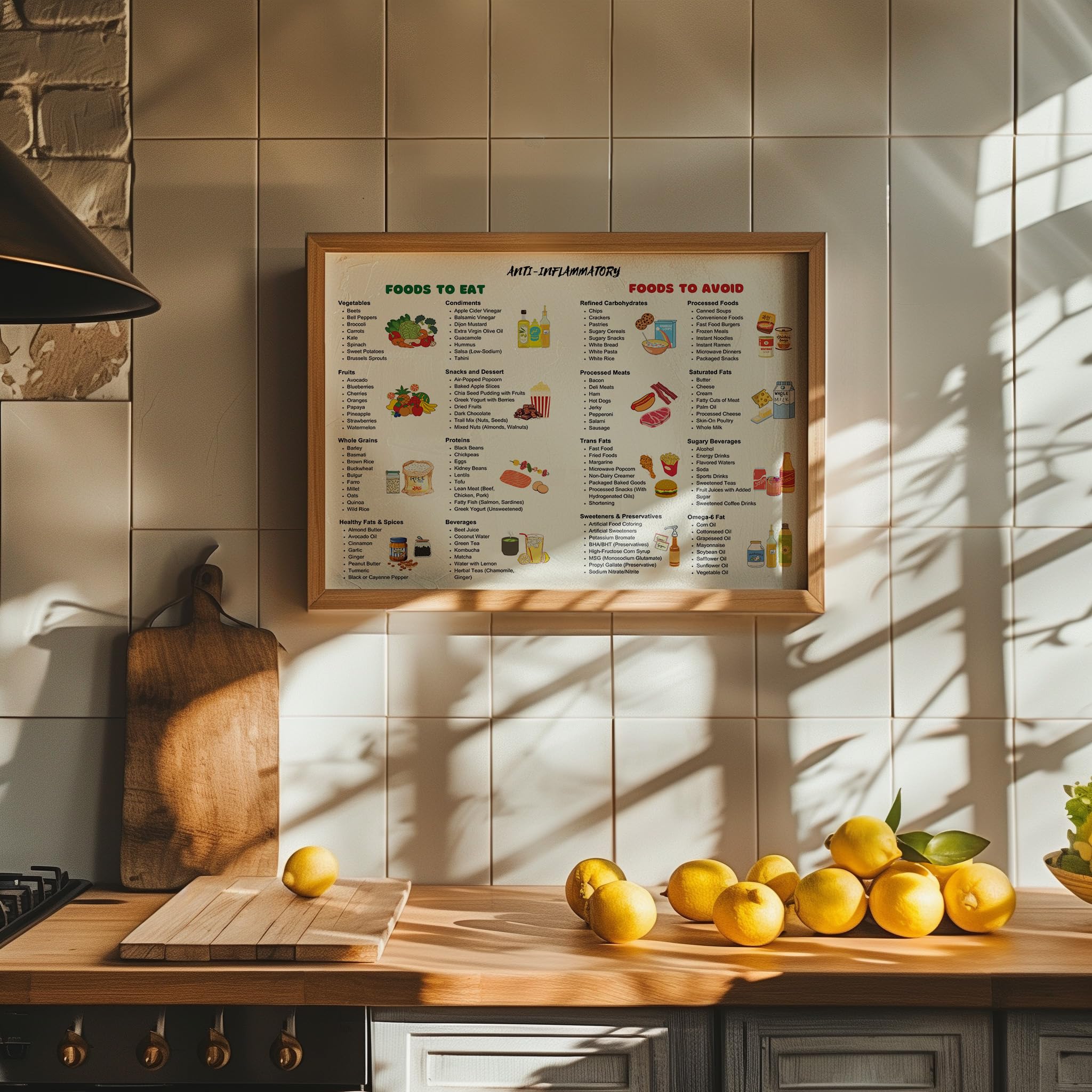 Affiche Guide D'Alimentation Saine Et Nutrition - 12x16 Pouces (30x40 Cm) - Tableau Conseils Aliments à Manger/Éviter - Déco Cuisine
