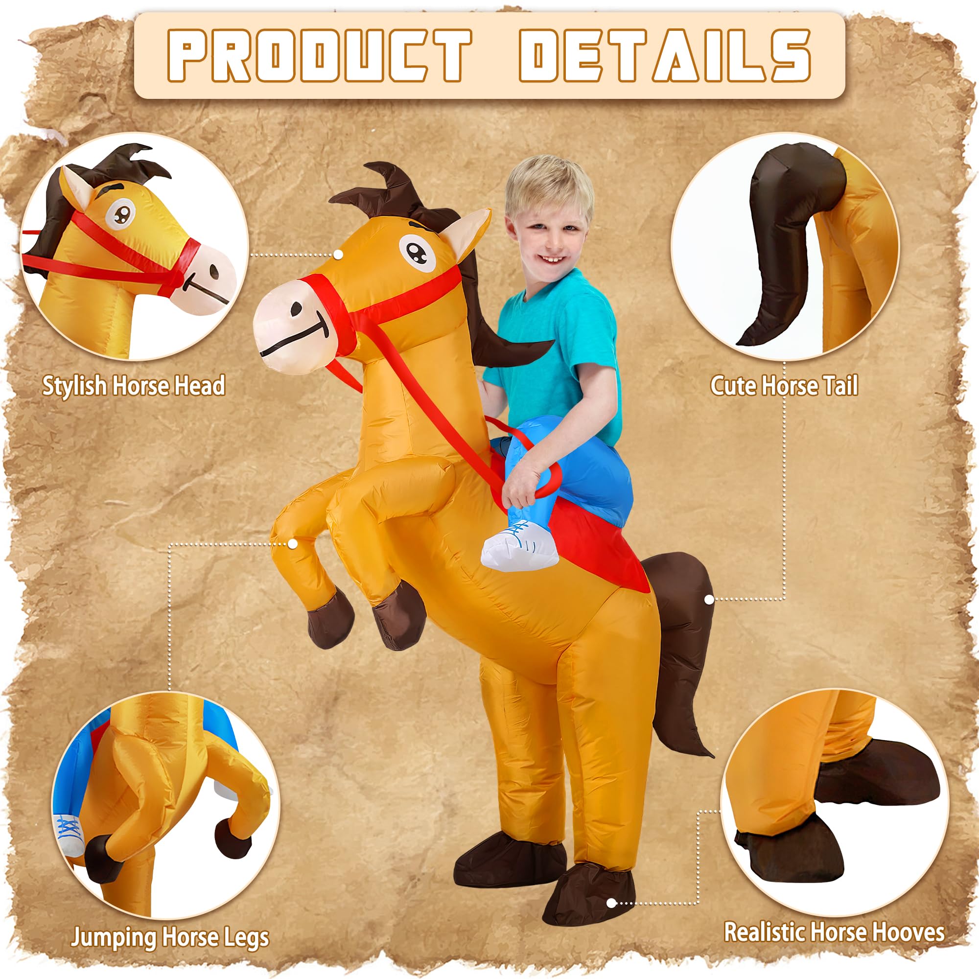 Amlisia Inflatable Horse Costume for Kids Blow Up Costume Ride On Horse Cowboy Suit Funny Dress Up for Halloween Cosplay Party - Image 4