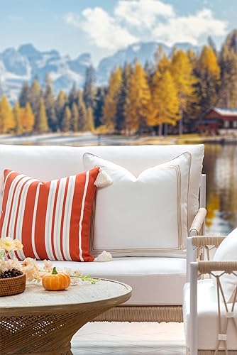 Miniatura 2 de Hofdeco Premium Funda de almohada otoñal para patio interior y exterior, 18 x 18 pulgadas, repelente al agua para patio trasero, sofá, borla de