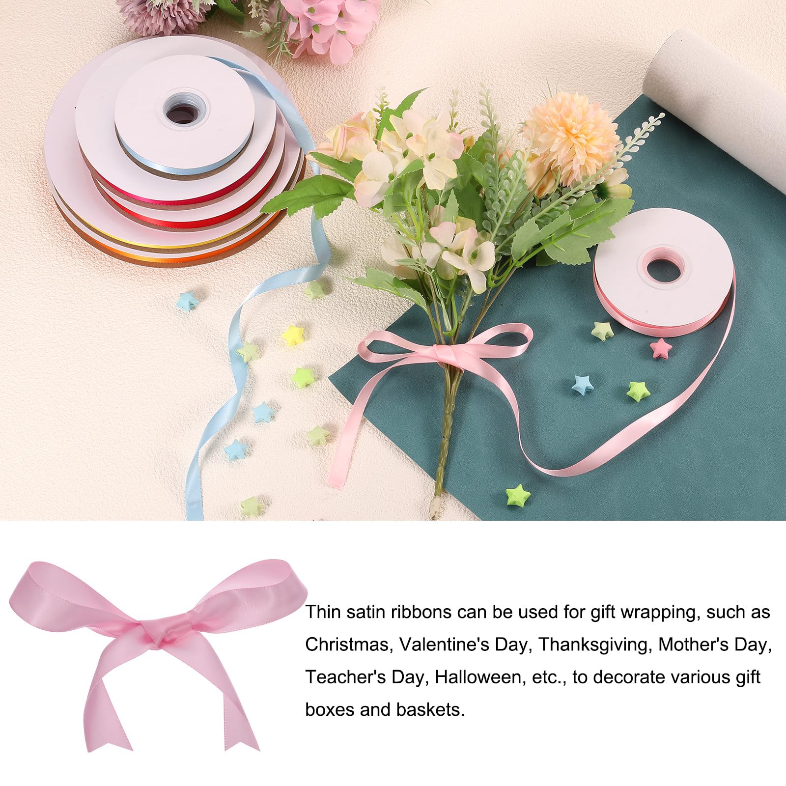 Rebower 50 Yard/150ft Satin Ribbon Thick Double Face Grosgrain Silk Ribbon, [for Gift Wrapping Hair Bows, Wedding, Cake - Image 3