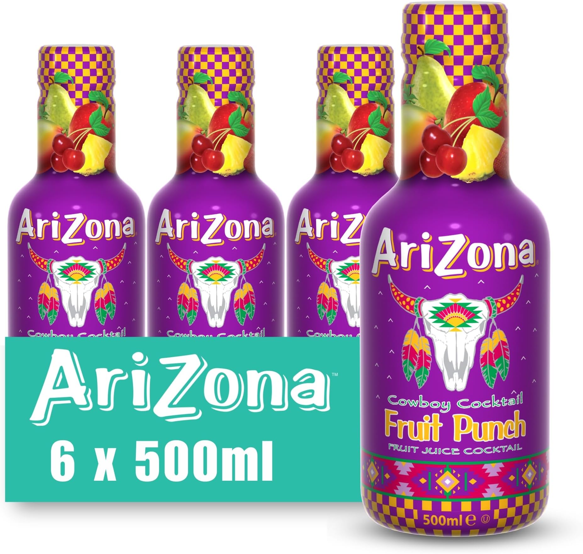 Fruit Punch Juice, Pack of 6 x 500ml PET Bottles, Multi-Fruit Blend with Pear Kiwi Pineapple Apple Mango, No Artificial Colours or Preservatives