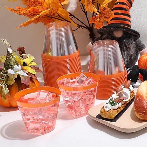 Miniatura 5 de Lounsweer 100 piezas de vasos de plástico con borde de 9 onzas, vasos de cóctel transparentes para boda, vasos de vino desechables resistentes para