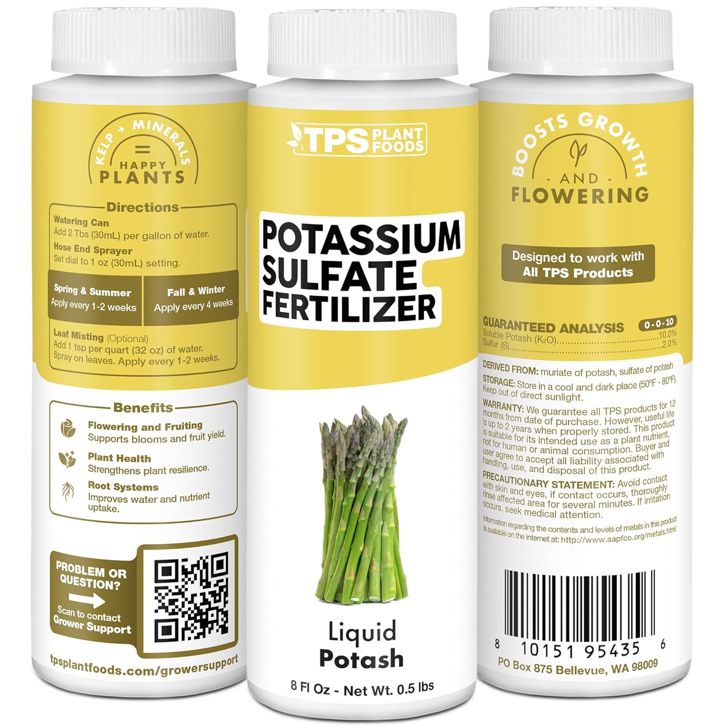Potassium Sulfate Fertilizer, Premium Potassium and Sulfur Plant Nutrient Blend, 32 oz (1 Quart)