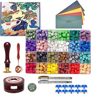Wax Seal Stamp Kit, 630 Pcs Wax Beads with Gift Box, Wax Seal Stamp with Sealing Wax Stamp, Wax Seal Warmer, Envelopes Metallic Pens, Wax Seal Stamp Set for Gift and Decoration