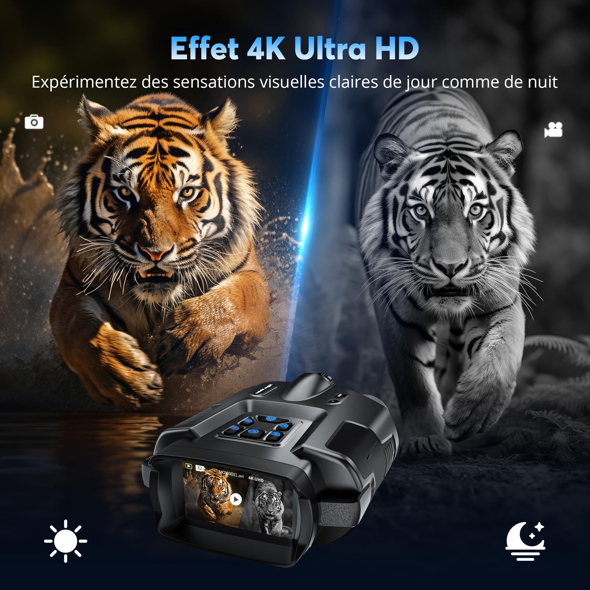 Jumelles Vision Nocturne,4K Vision Nocturne Infrarouge de 600M et 5000mAh Rechargeable, 8X Zoom Numérique, Lunette Vision Nocturne de pour Chasse Camping Exploration avec Carte TF 32G