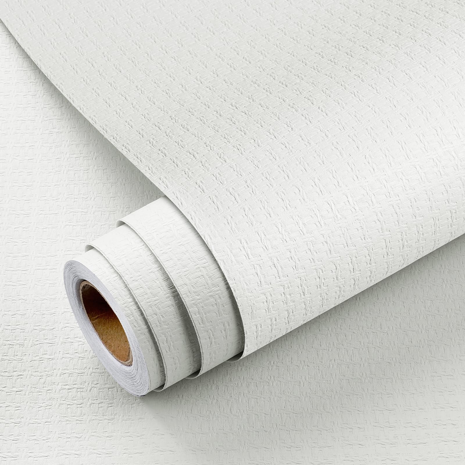 Papel pintado autoadhesivo pared texturizado blanco con acabado premium de lino