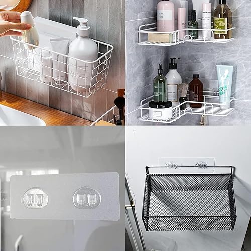 Miniatura 7 de Paquete de 4 ganchos adhesivos de repuesto resistentes para baño, regadera, estante esquinero transparente, paquete de 2 adhesivos de tres ganchos y