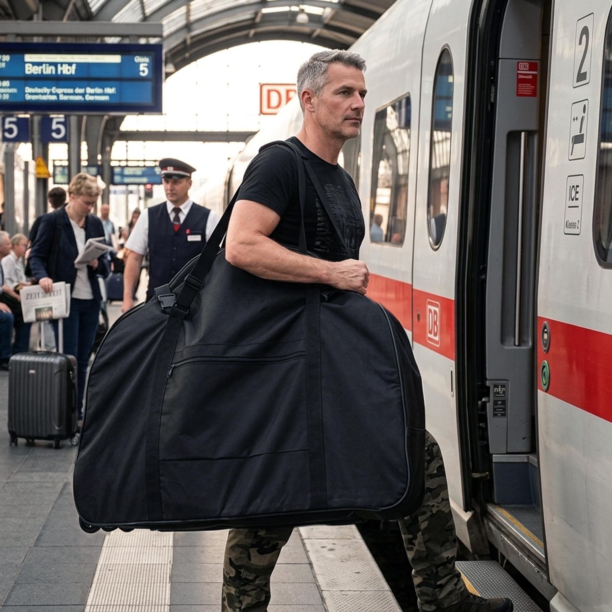 Sac de Transport Vélo Pliant et Électrique 20-22 pouces - Housse avec 3 roulettes pour un transport stable, rembourrée, fond renforcé et bandoulière, Noir