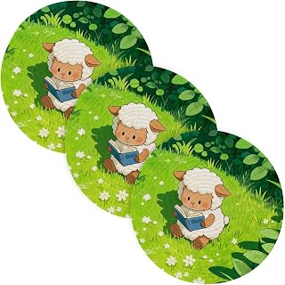 3 Pcs Round Trivet for Crock Pot 15in Absorb Water Cooking Pad Farmhouse Kitchen Decor alfombrilla de para cocina Cartoon Cute White Reading Lamb