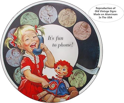 Miniatura 6 de Letrero de metal vintage de reproducción de letreros de metal redondo para garaje y hogar de 8 pulgadas de diámetro - Bell Telephone It's Fun to