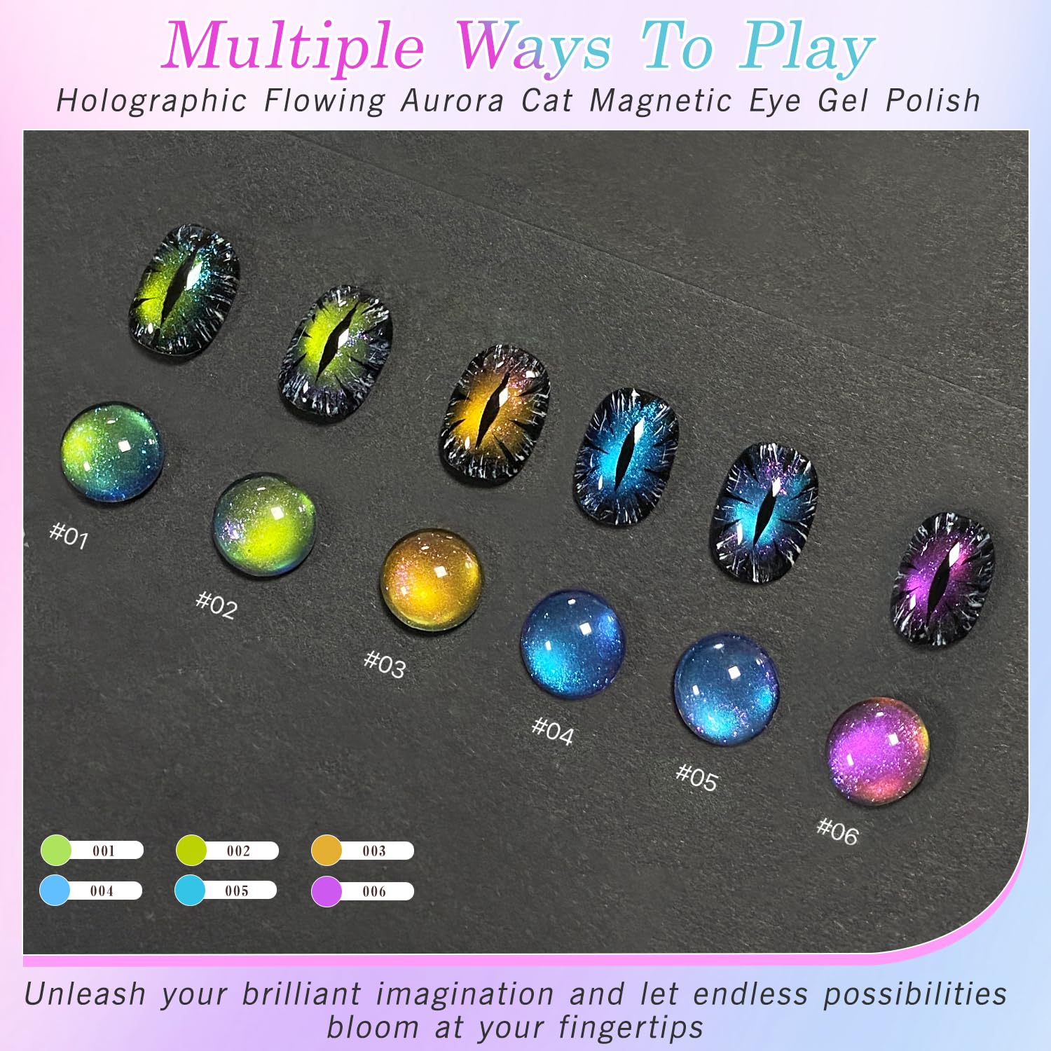 Biutee Smalto Semipermanente Unghie Magnetico - Blu Giallo Verde Brillantini Cat Magnetic Eye - Smalti Semipermanenti per Unghie Soak-Off U V/LED Art Salone 6pcs