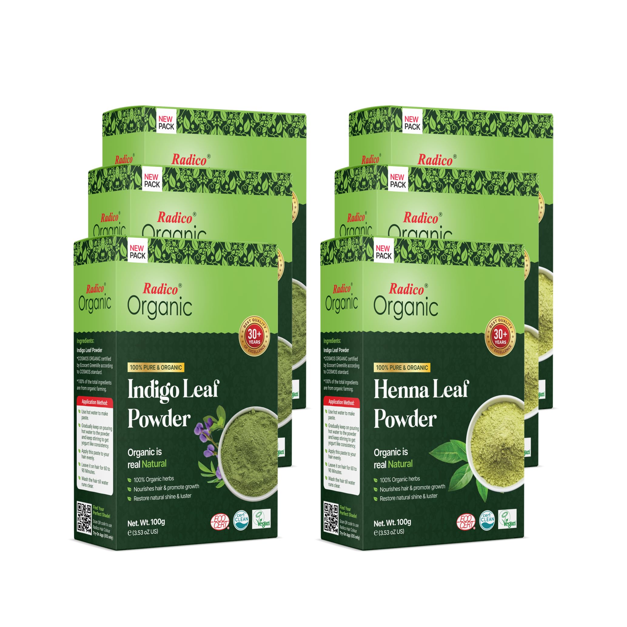 RADICO100% ORGANIC INDIGO LEAF POWDER+100% ORGANIC HENNA POWDER