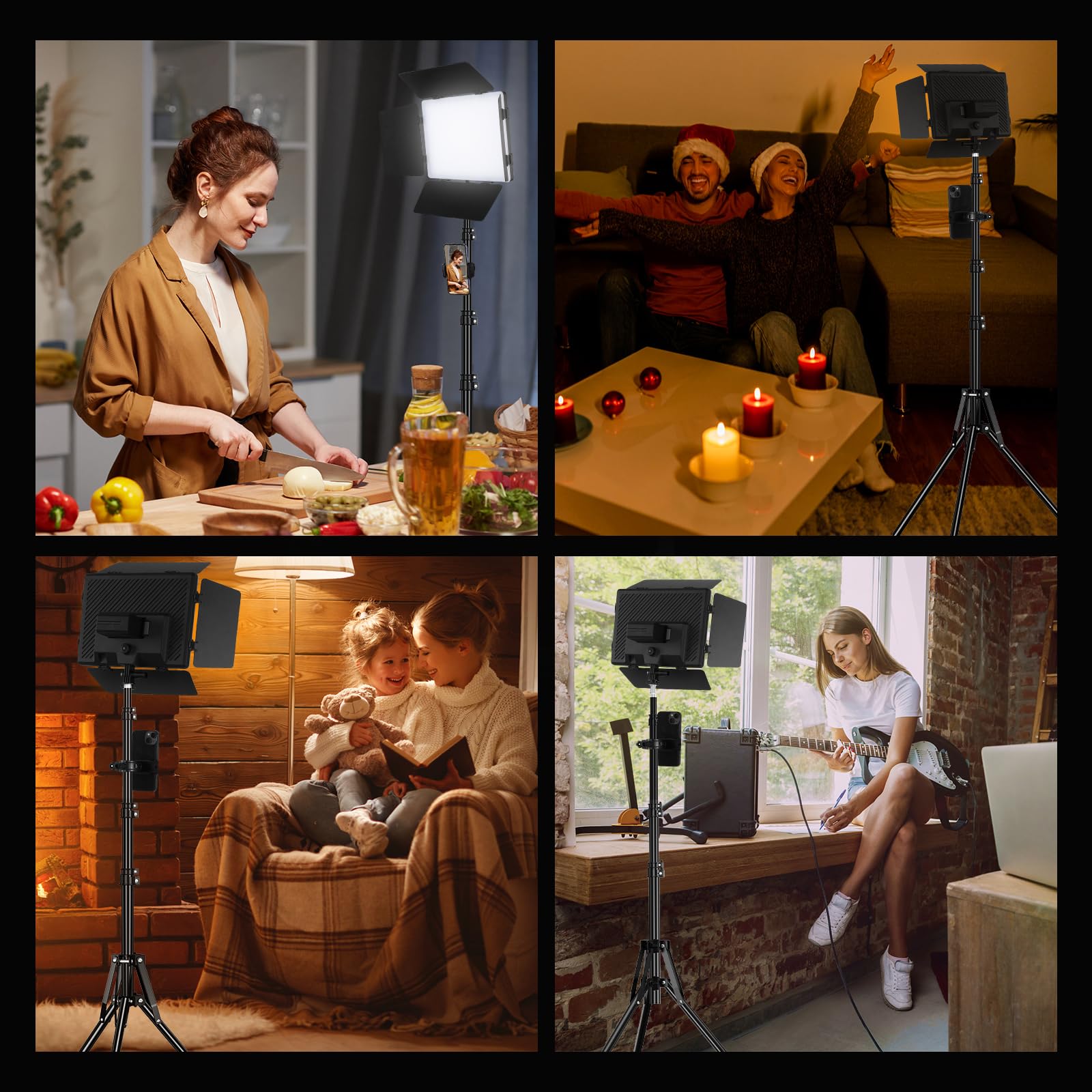 Soonpho 2-Pack Iluminación de Panel LED Luz Video y Soporte Kit Barn Door 2800-6500K Regulable 20W de luz de iluminación de Estudio de fotografía con 1,6 m de trípode y Soporte de teléfono móvil